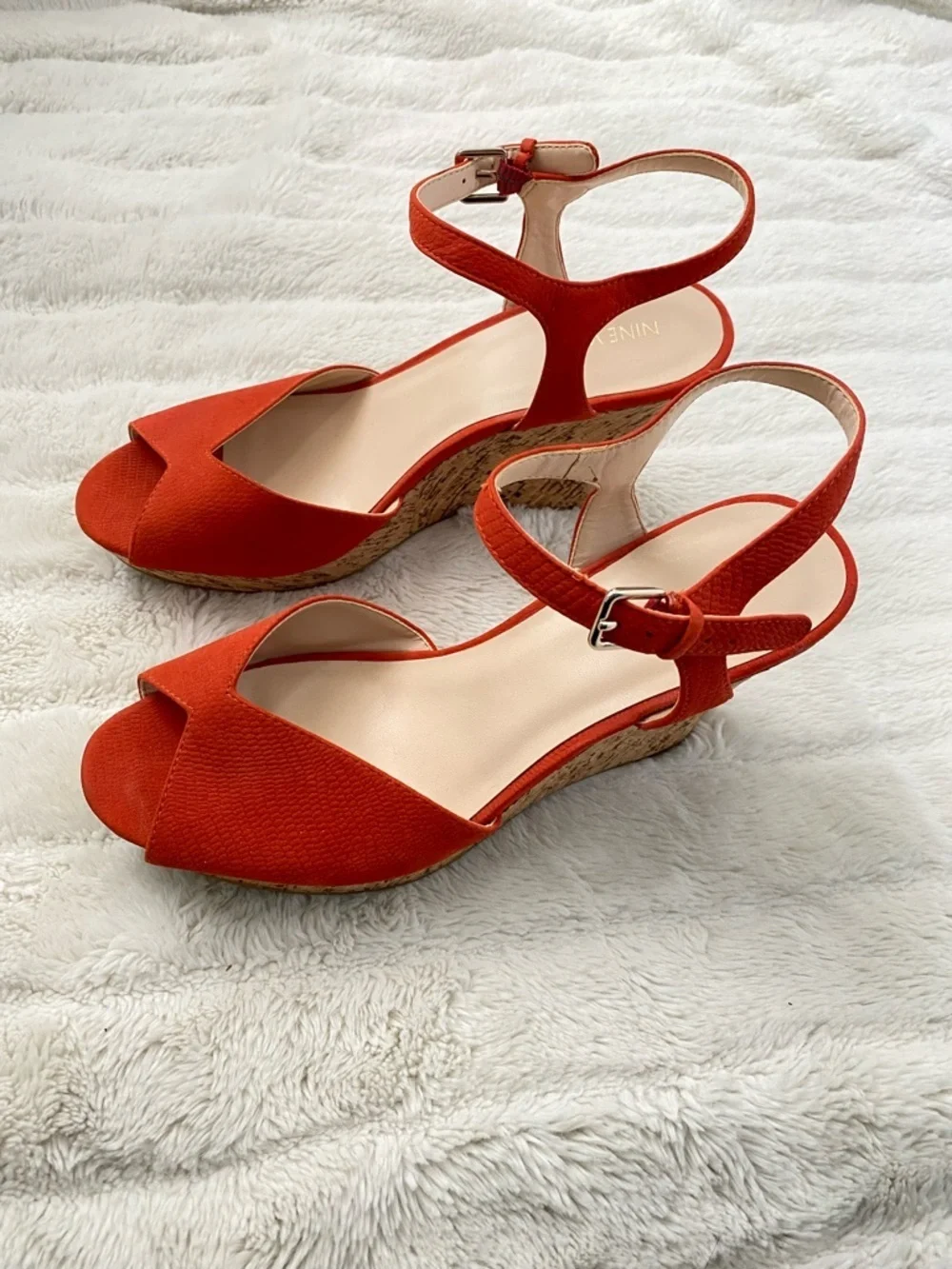 Nine West Orange Suede Wedge Sandals with Ankle Strap Size 10